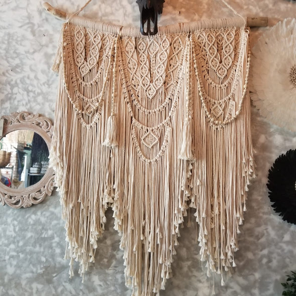 Large Woven Macrame Wall Hanging With Beads Canggu Co