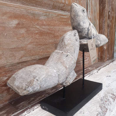 Carved Stone Bird Statues On Stand - Canggu & Co