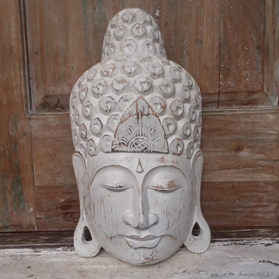 Whitewash Wooden Buddha Head - Canggu & Co