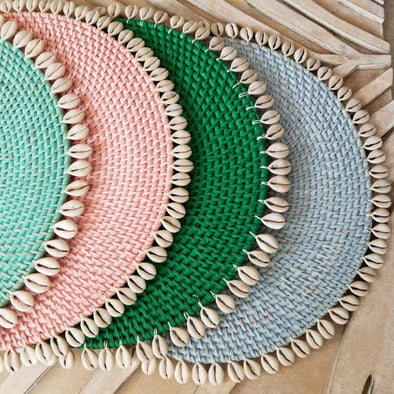 Colored Rattan Placemats With Cowrie Shells - Canggu & Co