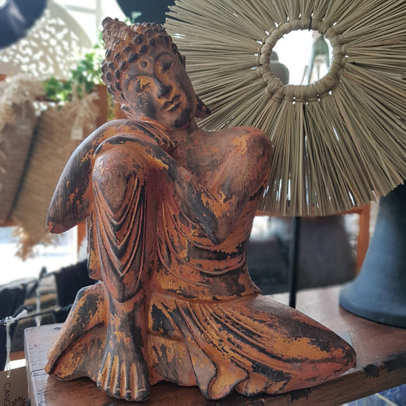 Antique Red & Gold Wooden Resting Buddha - Canggu & Co