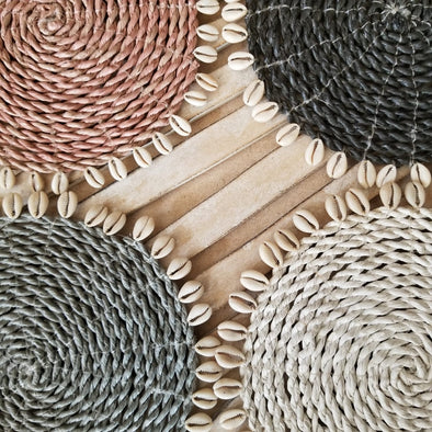 Medium Sized Multi-Colored Raffia Placemats With Cowrie Shells - Canggu & Co