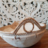 Medium Whitewashed Oval Wooden Bowl with Rattan Handles - Canggu & Co