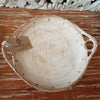 Small Whitewash Round Wooden Bowl Or Tray with Rattan Handles - Canggu & Co