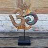 Antique Wooden Yellow & Green Om Symbol With Stand - Canggu & Co