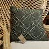 Dark Green Raw Cotton Cushion With White Diamond Pattern Stitches - Canggu & Co
