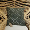 Dark Green Raw Cotton Cushion With White Diamond Pattern Stitches - Canggu & Co