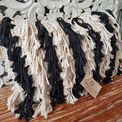 Black and White Hairy Fringe Cushions - Canggu & Co
