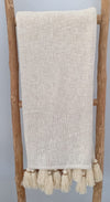 White Raw Cotton Throw With Beaded Tassels