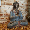 Antique Blue & Red Carved Praying Wooden Buddha - Canggu & Co