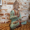 Carved Antique Green & Red Wooden Meditating Buddah - Canggu & Co