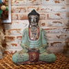 Antique Carved Green & Red Wooden Sitting Buddah - Canggu & Co