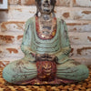 Antique Carved Green & Red Wooden Sitting Buddah - Canggu & Co