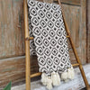 Brown Cross Pattern Motif Raw Cotton Throw with Tassels - Canggu & Co