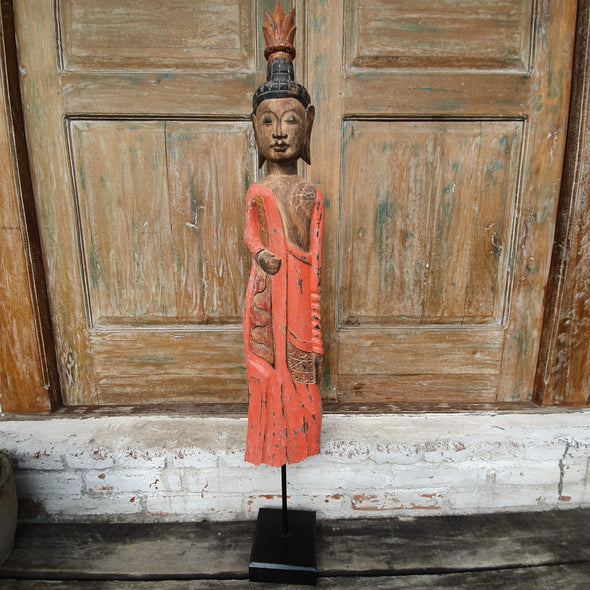 Antique Tall Standing Wooden Buddha - Canggu & Co