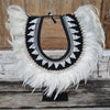 White Soft Feather, Beads & Shell Circular Decor With Stand - Canggu & Co