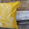 Embroided Motif On Soft Yellow Cotton Cushion With Fringe - Canggu & Co