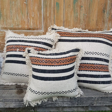 Tribal Pattern Raw Cotton Cushions With Fringe - Canggu & Co