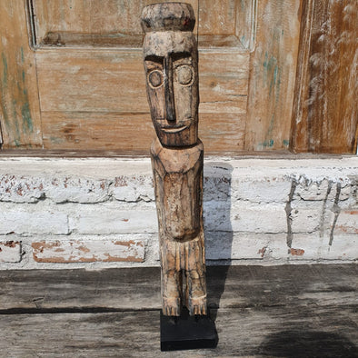 Antique Carved Wooden Tribal Person With Stand - Canggu & Co