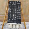 Black Abstract Motif Raw Cotton Throw With Tassels - Canggu & Co