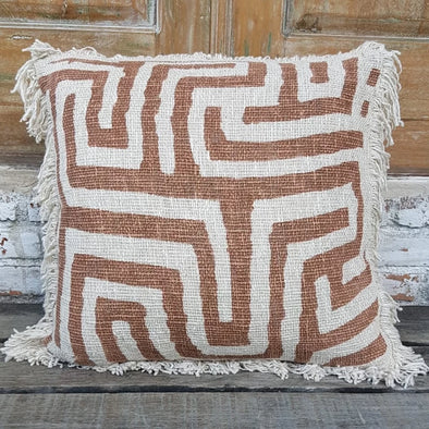 Natural and Brown Tropical Pattern Cotton Cushion - Canggu & Co