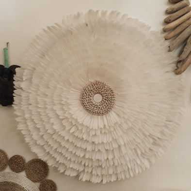 White Hanging Feather Juju with Sea Shell - Canggu & Co