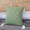 Green Raw Cotton Cushions With Zig Zag Pattern And Tassels - Canggu & Co