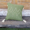 Green Raw Cotton Cushions With Zig Zag Pattern And Tassels - Canggu & Co