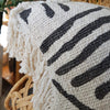 White Cotton Cushion With Black Hand Drawn Motifs And Fringe - Canggu & Co