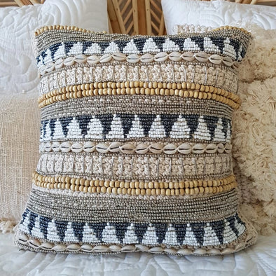 Macrame Cushion With Stunning Shell and Bead Pattern - Canggu & Co