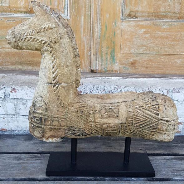 Large Carved Wooden Horse On Stand - Canggu & Co