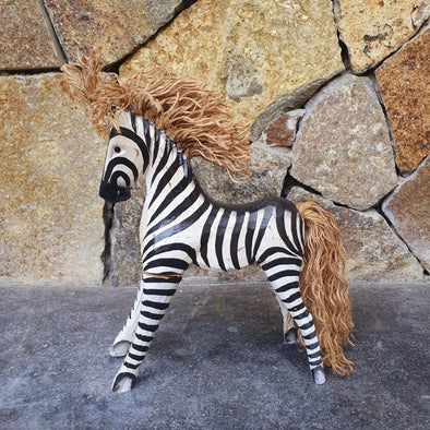 Wooden Carved Black & White Baby Zebras - Canggu & Co