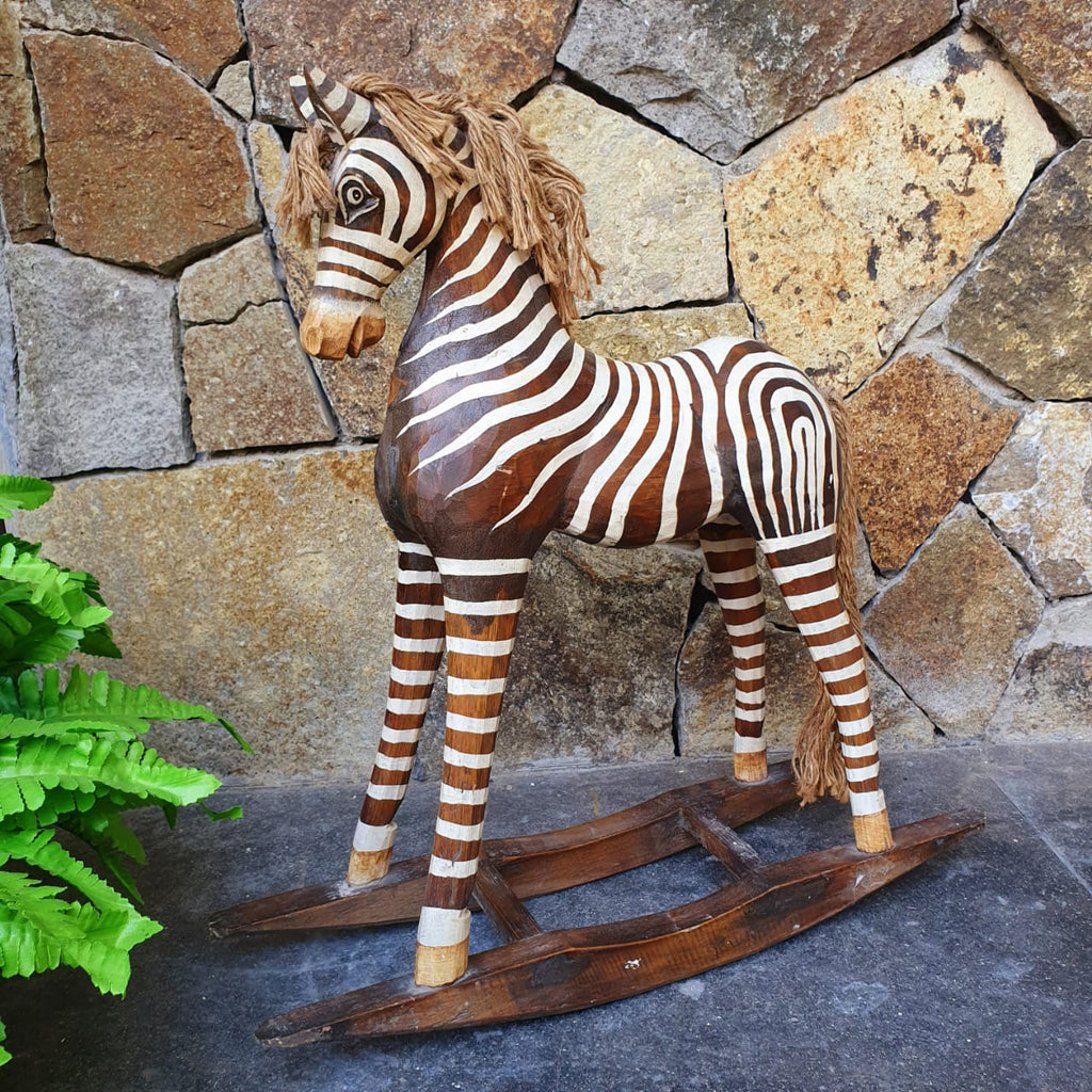 Soft Rocking Zebra Antique Carved Wooden Rocking Zebra – Canggu & Co