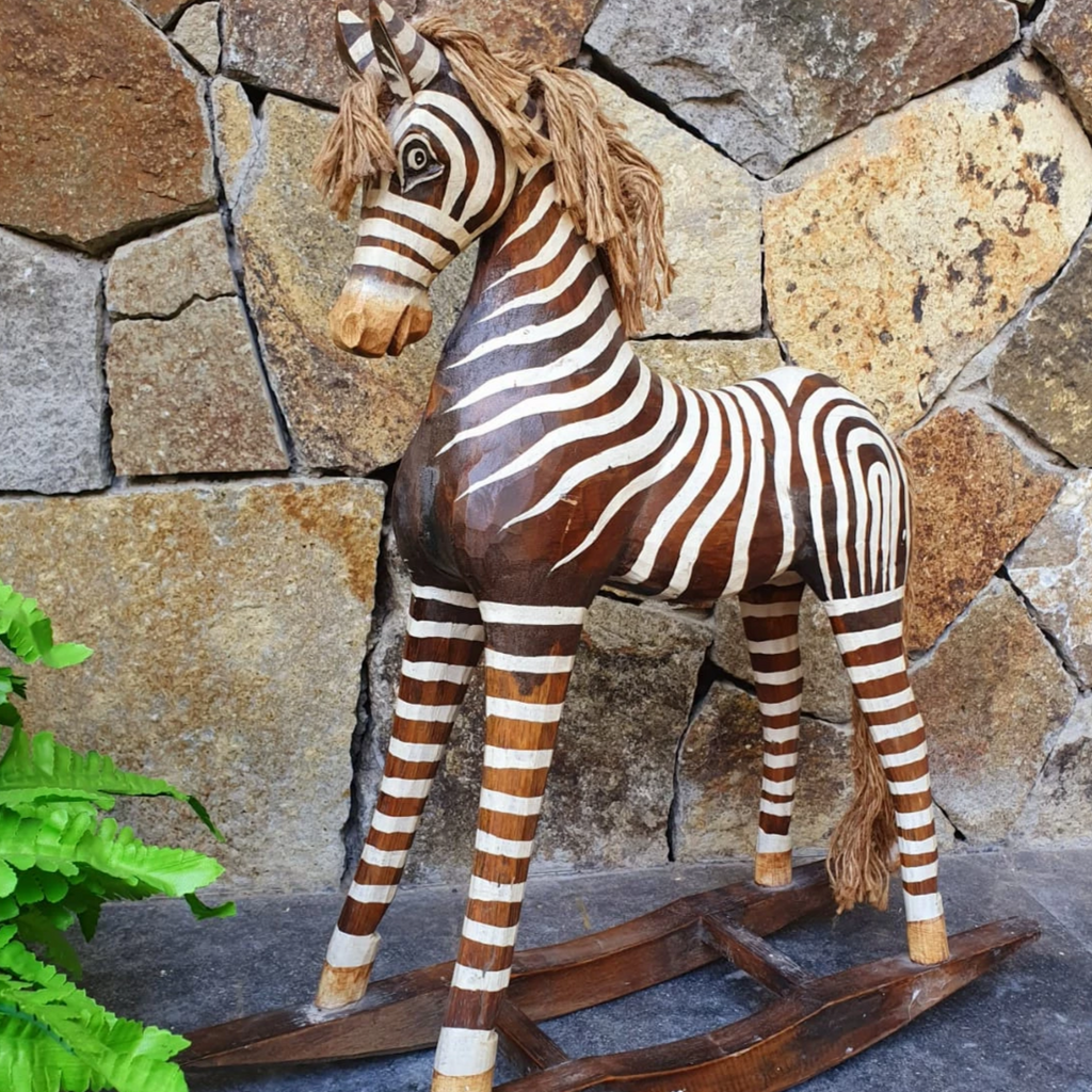 Soft Rocking Zebra Antique Carved Wooden Rocking Zebra – Canggu & Co