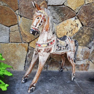 Carved Wooden Antique Horse - Canggu & Co