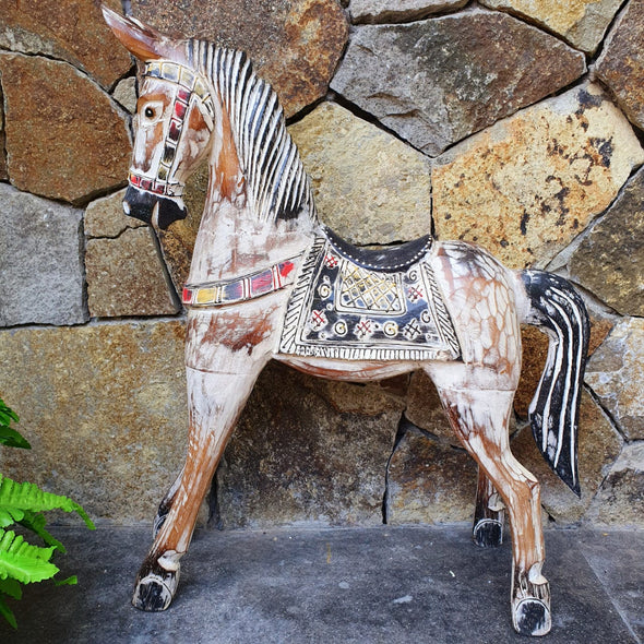 Carved Wooden Antique Horse - Canggu & Co
