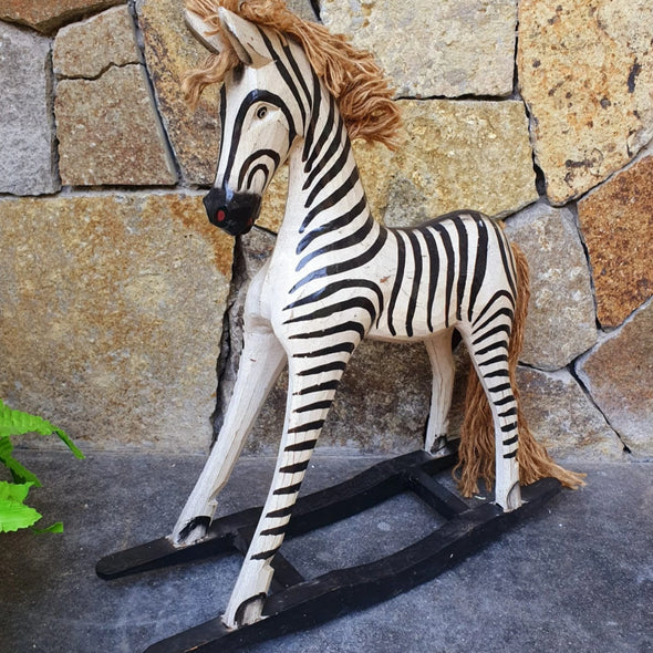 Carved Wooden Rocking Baby Zebra - Canggu & Co