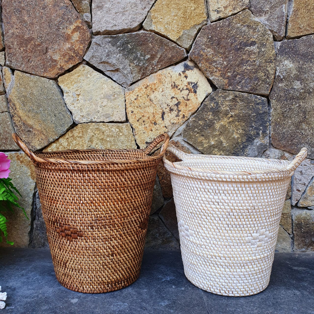 Round Rattan Baskets With Handles - Canggu & Co