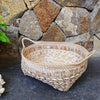Whitewash Round Rattan & Bamboo Basket Tray With Handles - Canggu & Co