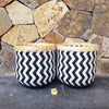 Round Black and White Bamboo Zig-Zag Pattern Basket - Canggu & Co