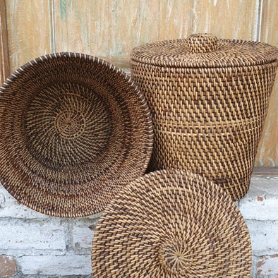 Woven Rattan Cylinder Basket With Lid - Canggu & Co