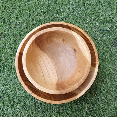 Natural Thick Wooden Teak Breakfast Bowls - Canggu & Co