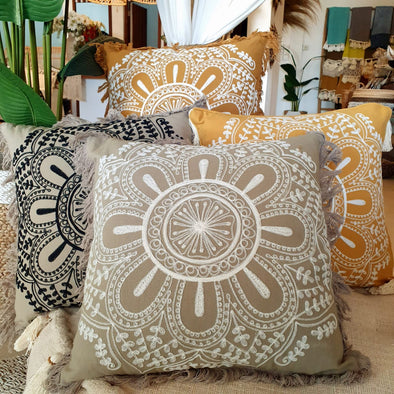 Embroided Flower Motif Soft Cotton Cushions