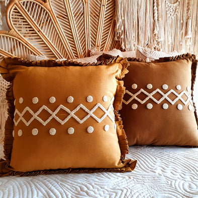 Embroided Motif Cotton Linen Cushions