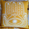 Embroided Motif On Soft Yellow Cotton Cushion With Fringe