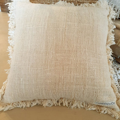 Natural & White Colored Raw Cotton Cushions With Fringe