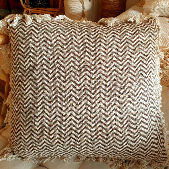 Tropical Zigzag Motif Cushions With Fringe