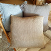 Various Silverish Colored Raw Cotton Cushions With Fringe
