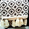 Brown Cross Pattern Motif Raw Cotton Throw with Tassels