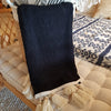 Black Raw Cotton Throw With Natural Beaded Tassels